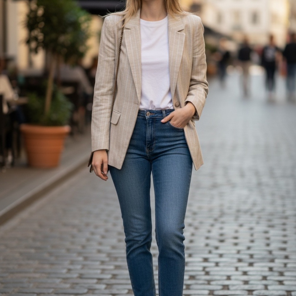 LOFT Cream Pinstripe Blazer - Picture 3 of 3